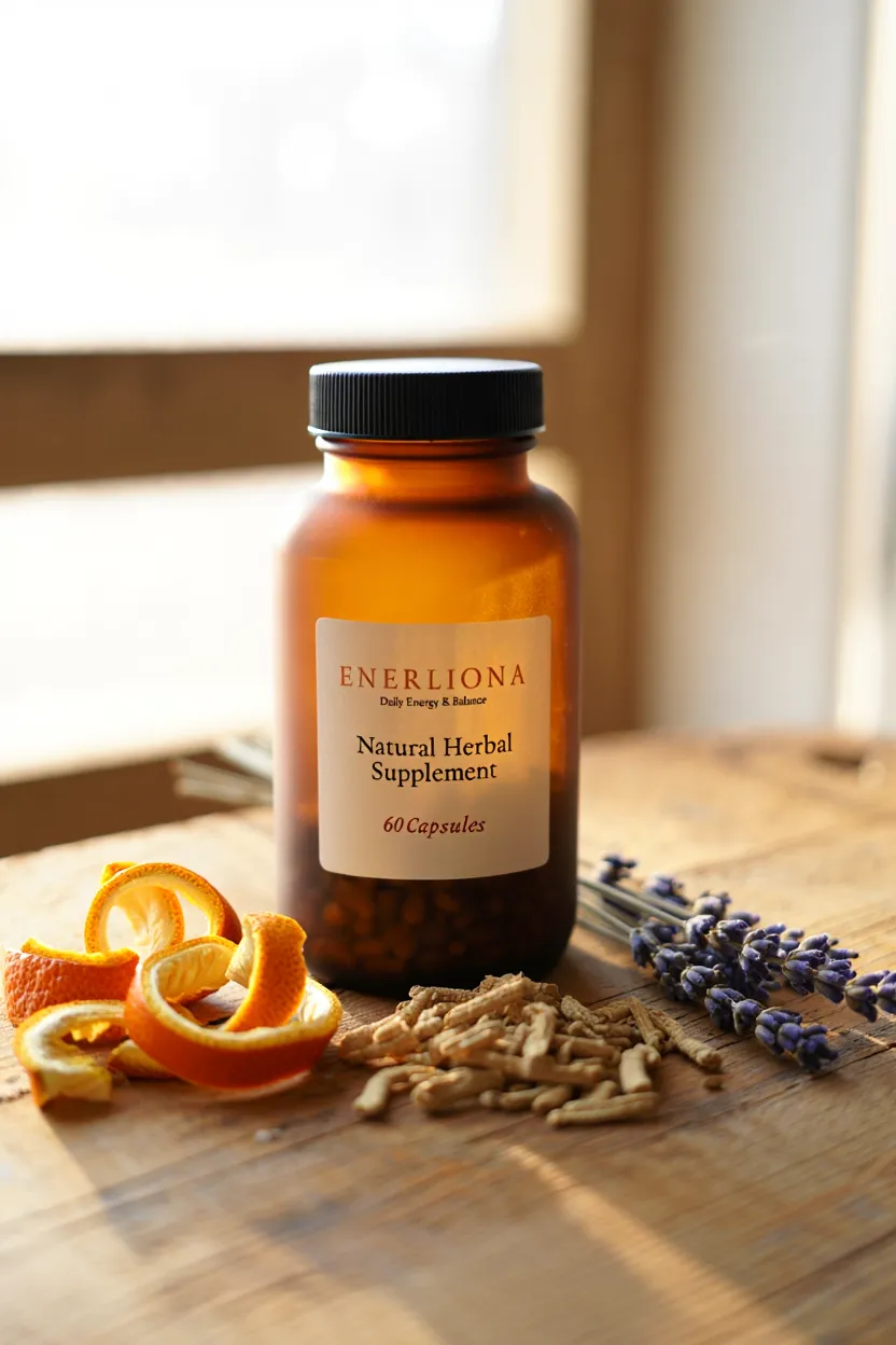 Enerliona dietary supplement bottle; food supplement, not a medicine